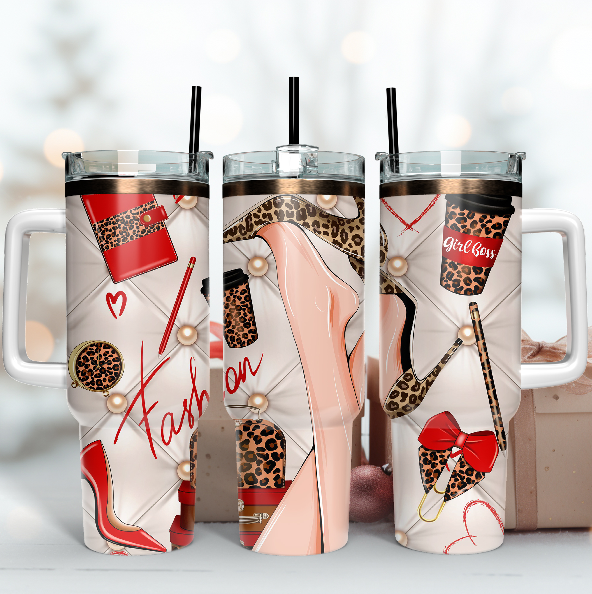 Girl Boss Fashion Custom Stanley Quencher 40oz Stainless Steel Tumbler With Handle