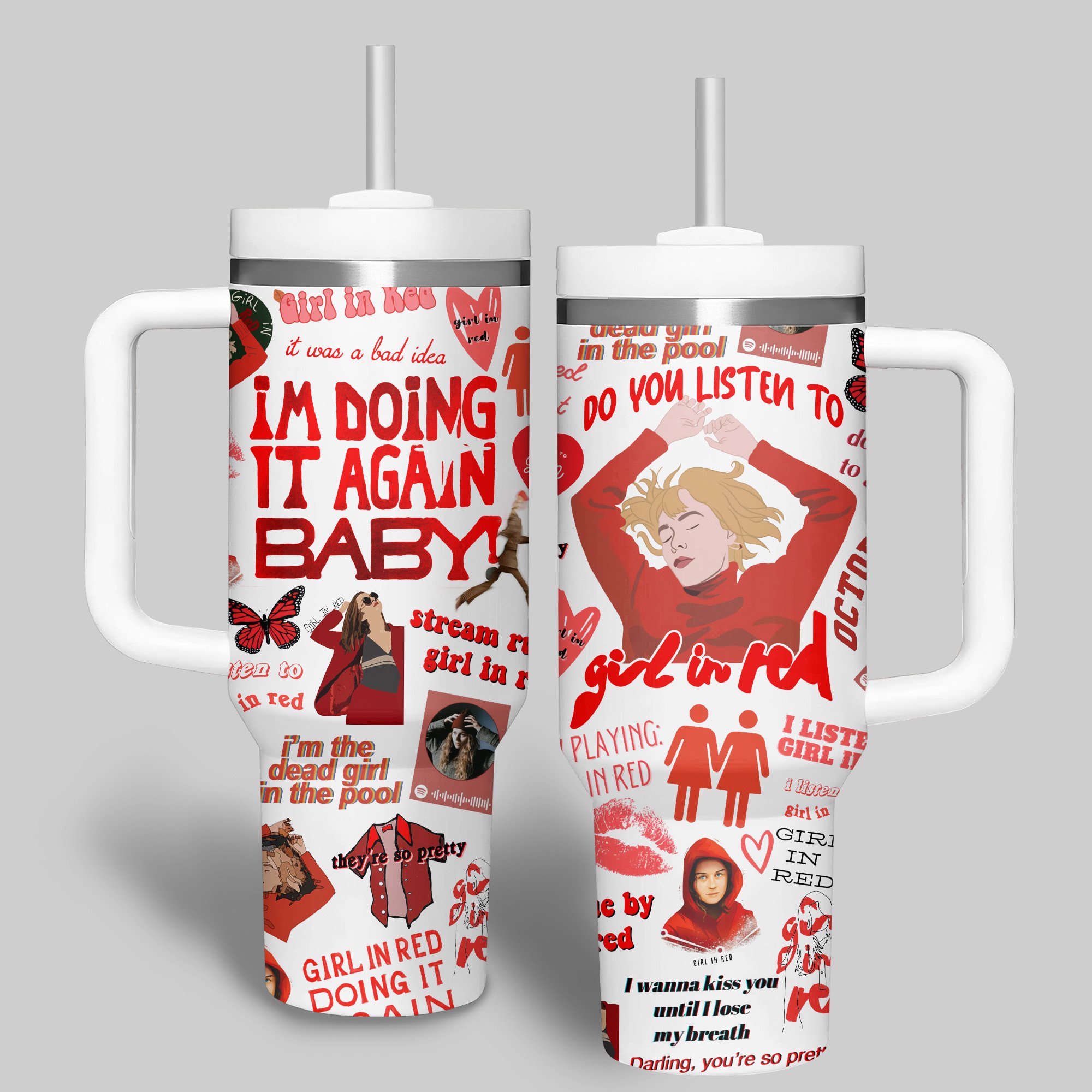 Girl in Red Music Custom Stanley Quencher 40oz Stainless Steel Tumbler With Handle