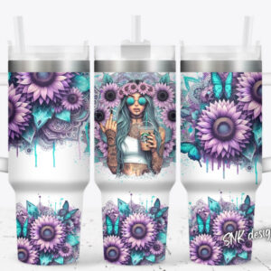 Girl Tattoo Flower Custom Stanley Quencher 40oz Stainless Steel Tumbler With Handle