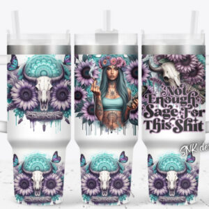 Girl Tattoo With Cow And Flower Custom Stanley Quencher 40oz Stainless Steel Tumbler With Handle