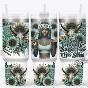 Girl Tattoo With Cow And Flower Custom Stanley Quencher 40oz Stainless Steel Tumbler With Handle