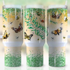 Glitter Butterfly Custom Stanley Quencher 40oz Stainless Steel Tumbler With Handle