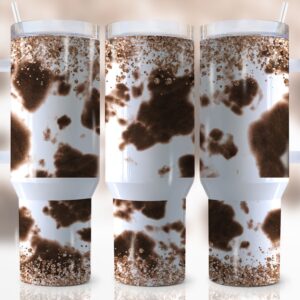 Glitter Cowhide Custom Stanley Quencher 40oz Stainless Steel Tumbler With Handle
