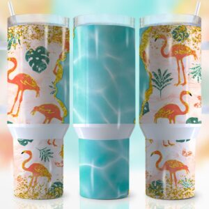 Glitter Flamingo Custom Stanley Quencher 40oz Stainless Steel Tumbler With Handle