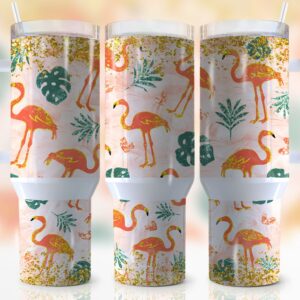 Glitter Flamingo Custom Stanley Quencher 40oz Stainless Steel Tumbler With Handle