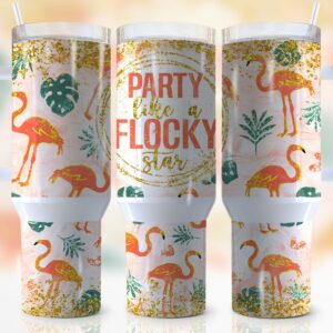 Glitter Flamingo Custom Stanley Quencher 40oz Stainless Steel Tumbler With Handle