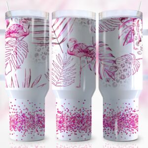 Glitter Flamingo Custom Stanley Quencher 40oz Stainless Steel Tumbler With Handle