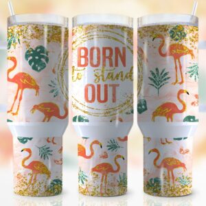 Glitter Flamingo Custom Stanley Quencher 40oz Stainless Steel Tumbler With Handle