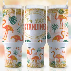 Glitter Flamingo Custom Stanley Quencher 40oz Stainless Steel Tumbler With Handle