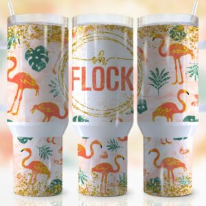 Glitter Flamingo Custom Stanley Quencher 40oz Stainless Steel Tumbler With Handle