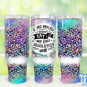 Glitter Leopard Print Custom Stanley Quencher 40oz Stainless Steel Tumbler With Handle