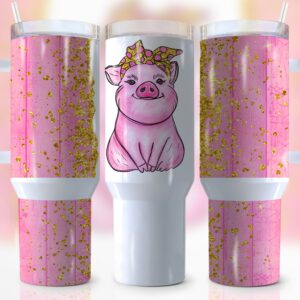 Glitter Pig Custom Stanley Quencher 40oz Stainless Steel Tumbler With Handle