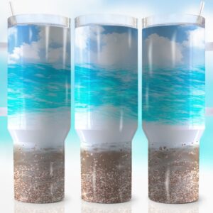 Glitter Sand Beach Custom Stanley Quencher 40oz Stainless Steel Tumbler With Handle