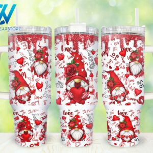 Gnomes Valentines Custom Stanley Quencher 40oz Stainless Steel Tumbler With Handle