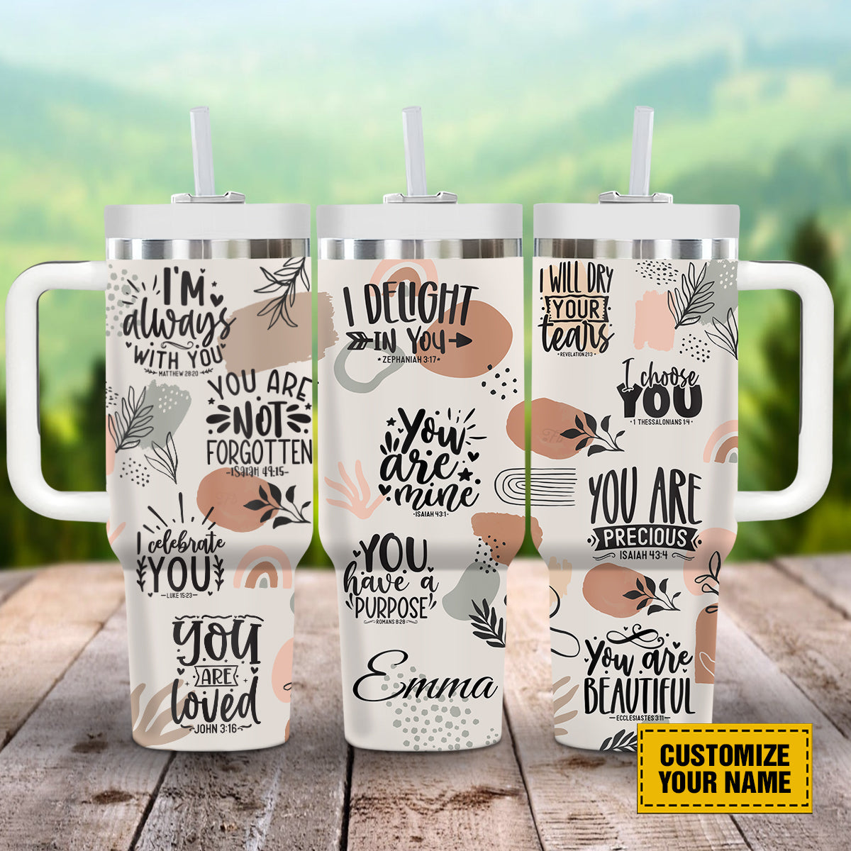 God Affirmations Abstract Custom Stanley Quencher 40oz Stainless Steel Tumbler With Handle