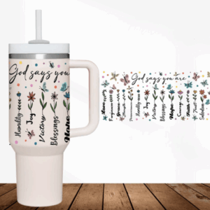 God Says Floral Custom Stanley Quencher 40oz Stainless Steel Tumbler With Handle