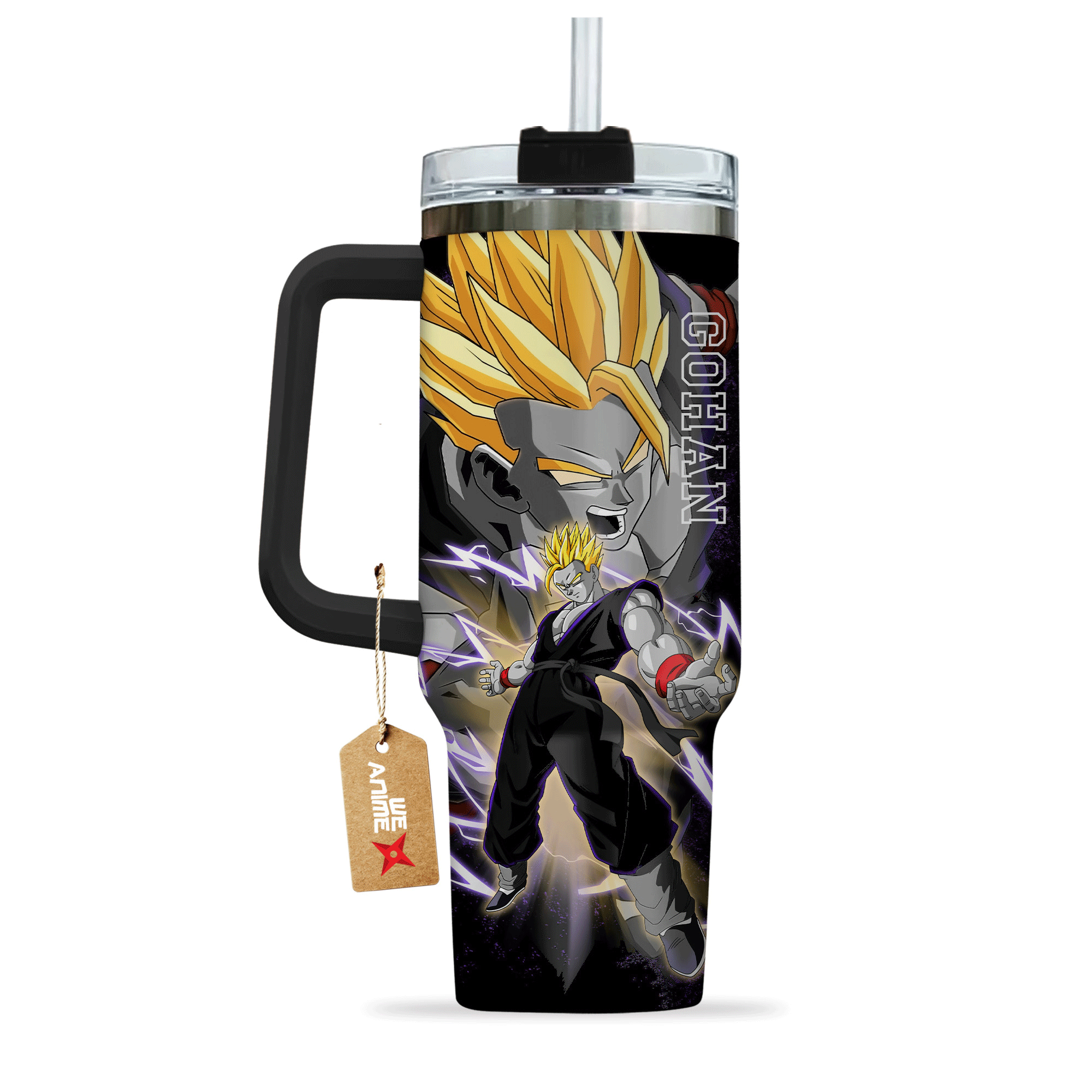 Gohan Adult Super Saiyan 2 Dragon Ball Anime Custom Stanley Quencher 40oz Stainless Steel Tumbler With Handle