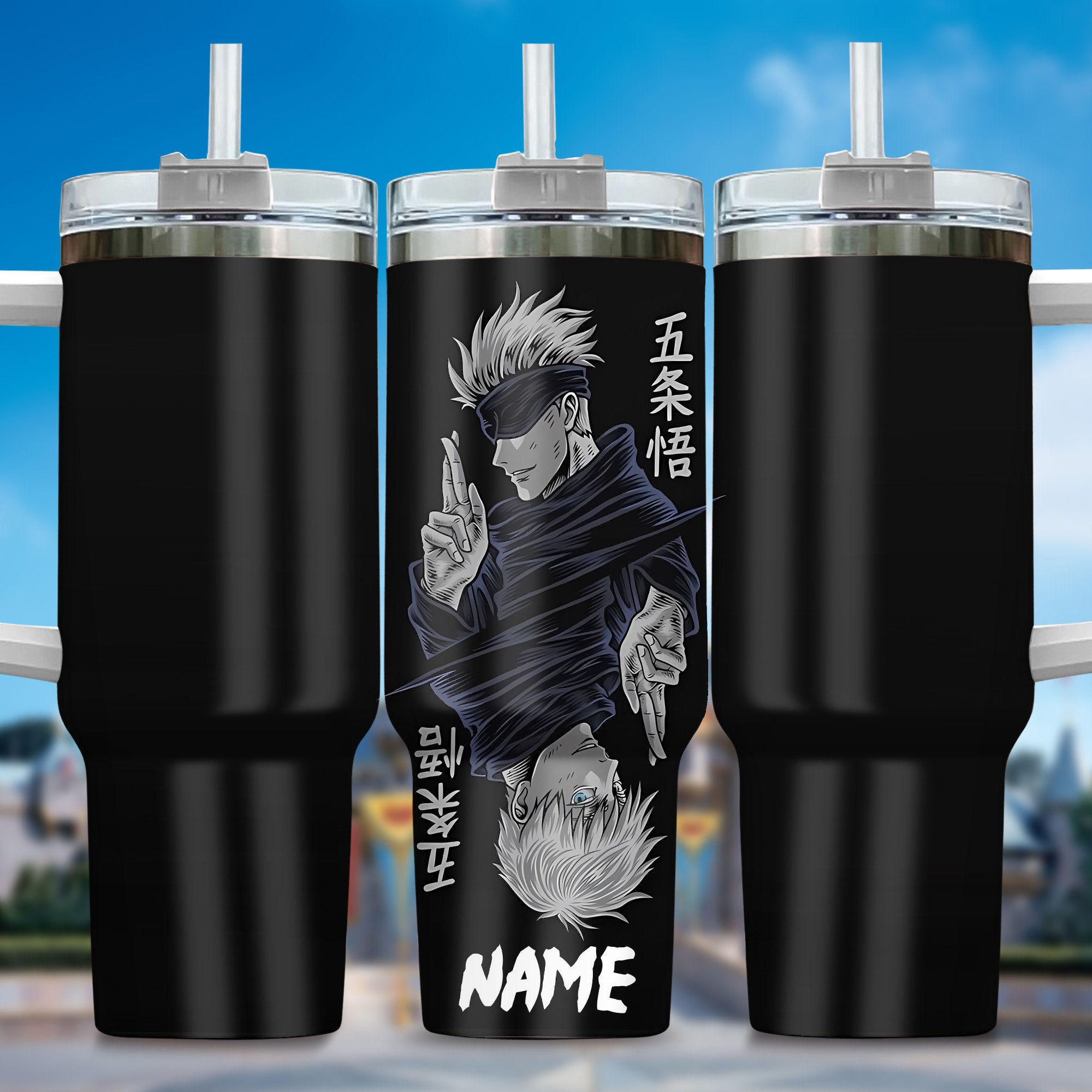 Gojo Satoru Jujutsu Kaisen Anime Custom Stanley Quencher 40oz Stainless Steel Tumbler With Handle