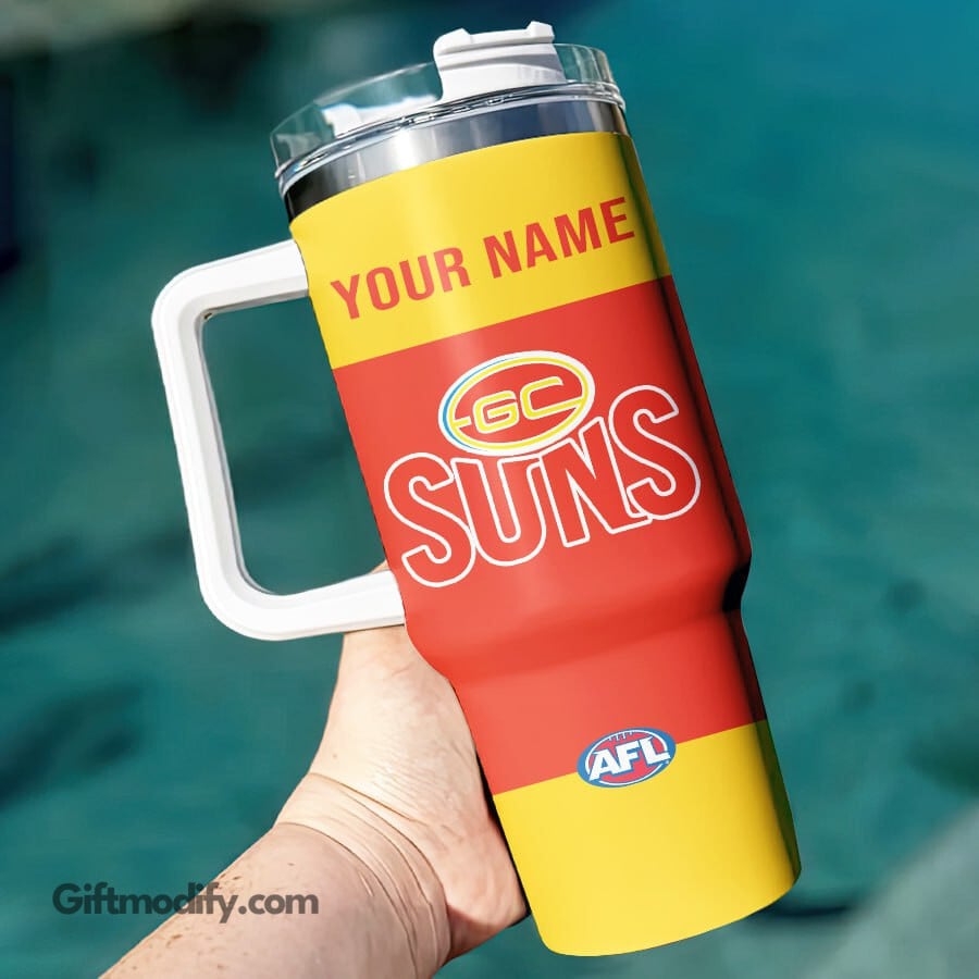 Gold Coast Suns AFL Custom Stanley Quencher 40oz Stainless Steel Tumbler With Handle