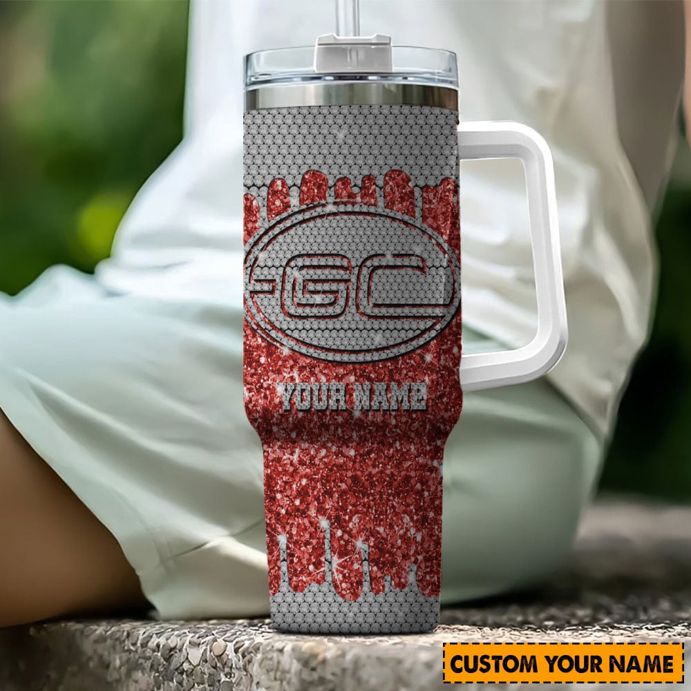 Gold Coast Suns AFL Glitter Custom Stanley Quencher 40oz Stainless Steel Tumbler With Handle