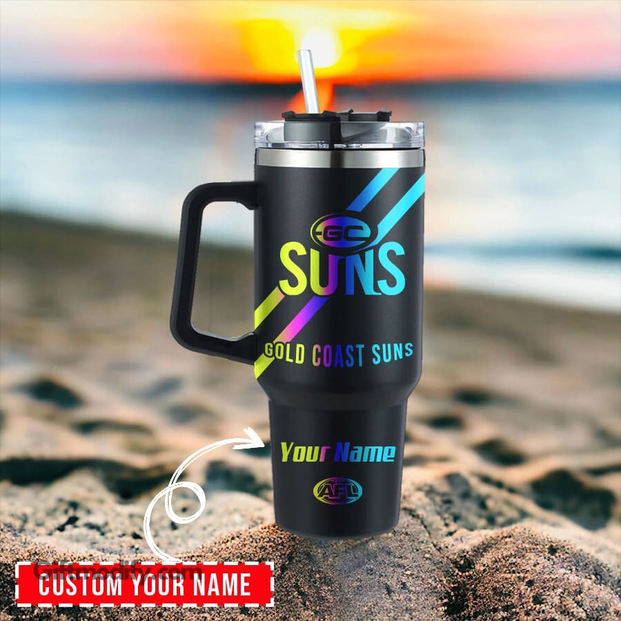 Gold Coast Suns AFL Hologram Logo Custom Stanley Quencher 40oz Stainless Steel Tumbler With Handle