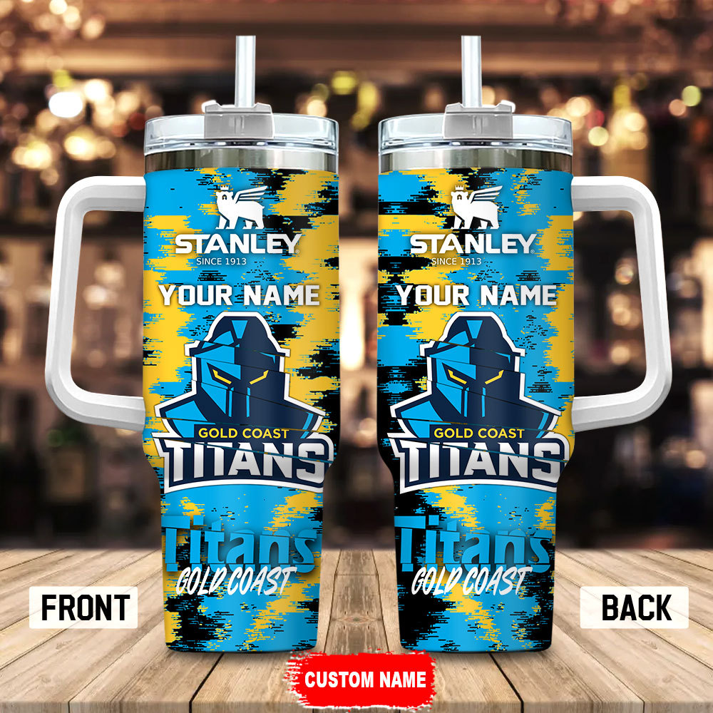 Gold Coast Titans NRL Custom Stanley Quencher 40oz Stainless Steel Tumbler With Handle