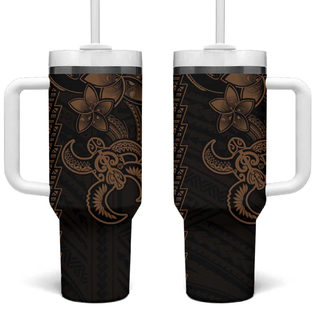 Gold Hawaiian Kakau Turtle Polynesian Tribal Custom Stanley Quencher 40oz Stainless Steel Tumbler With Handle