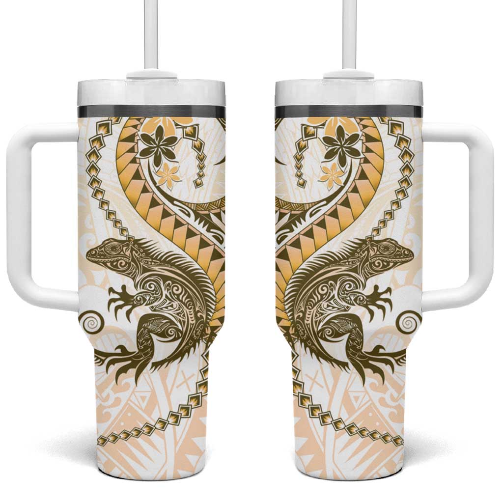 Gold Maori Tuatara Luxury Pastel Custom Stanley Quencher 40oz Stainless Steel Tumbler With Handle