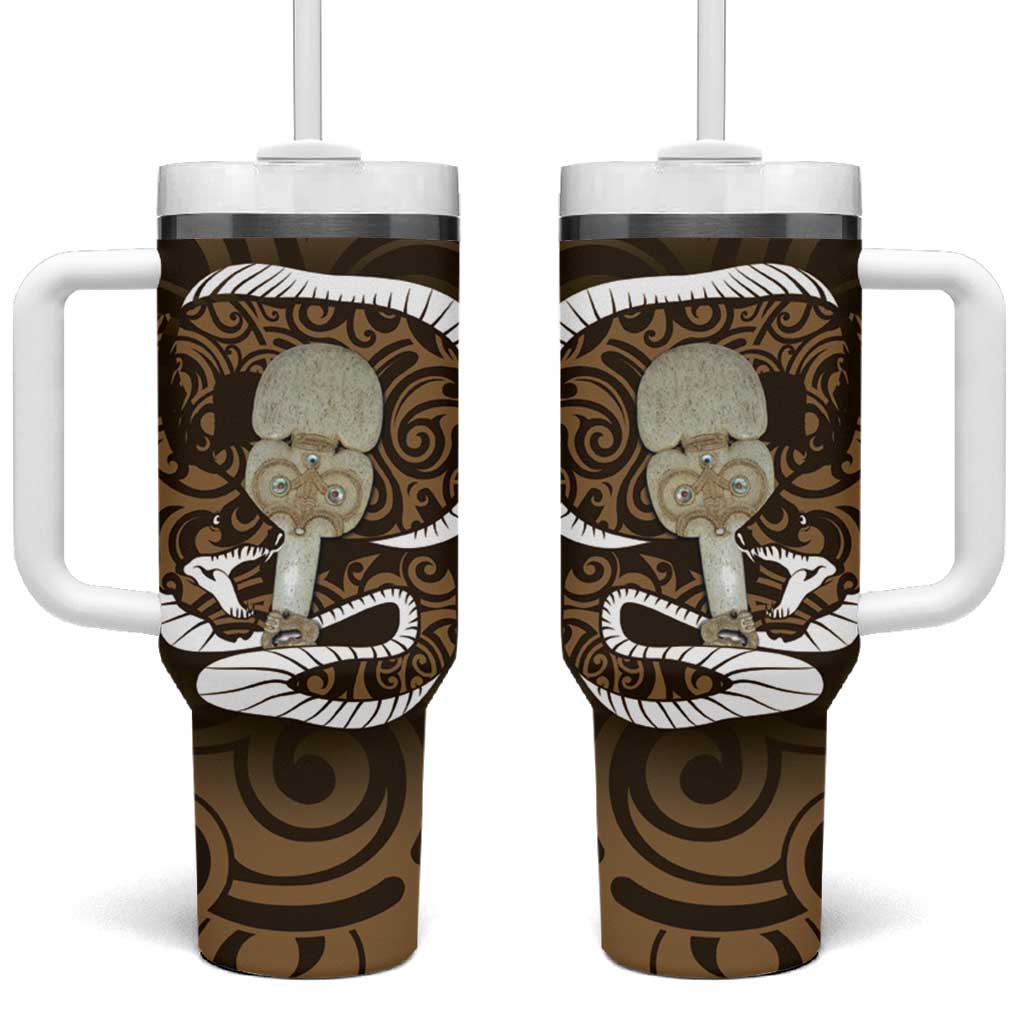 Gold New Zealand Eel Aotearoa Maori Tuna With Kotiate Weapon Custom Stanley Quencher 40oz Stainless Steel Tumbler With Handle
