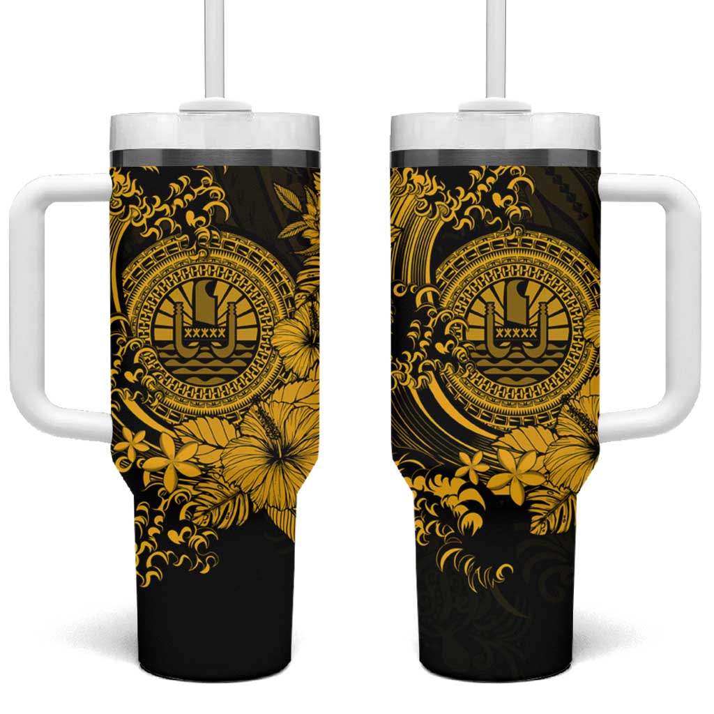 Gold Polynesian Tahiti Island The Wave of Water Custom Stanley Quencher 40oz Stainless Steel Tumbler With Handle