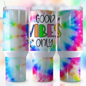 Good Vibes Only Pastel Tie Dye Custom Stanley Quencher 40oz Stainless Steel Tumbler With Handle