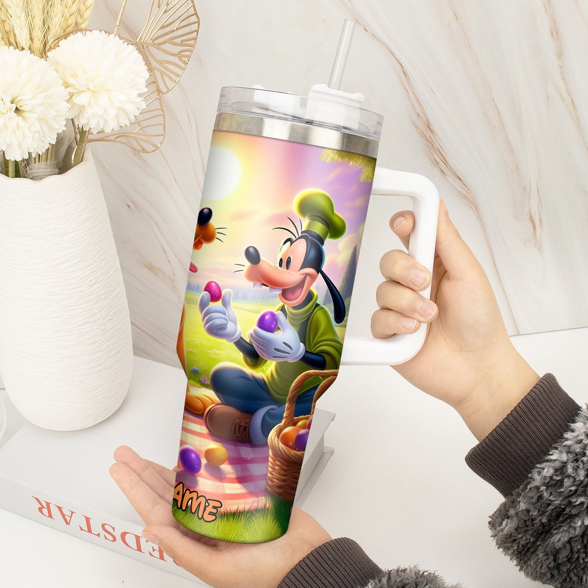 Goofy Cartoon Custom Stanley Quencher 40oz Stainless Steel Tumbler With Handle