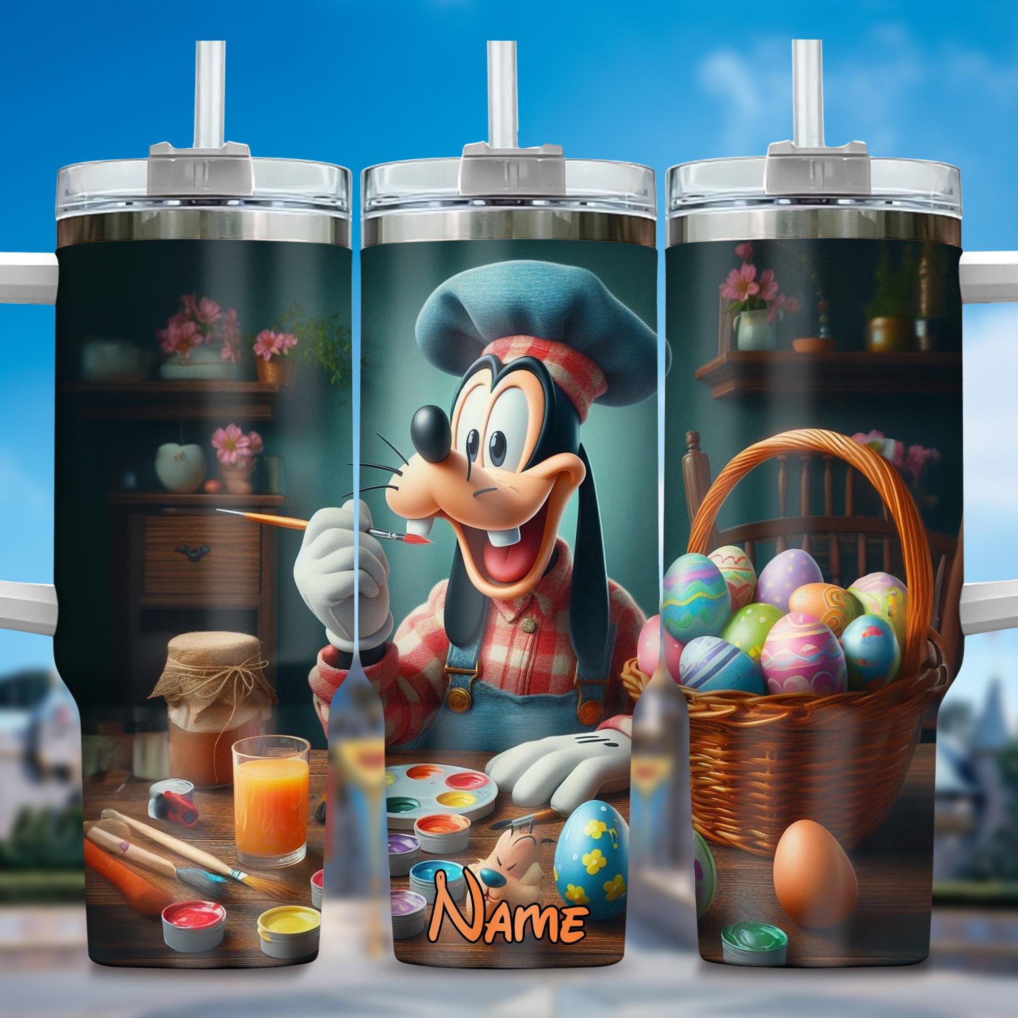 Goofy Cartoon Custom Stanley Quencher 40oz Stainless Steel Tumbler With Handle
