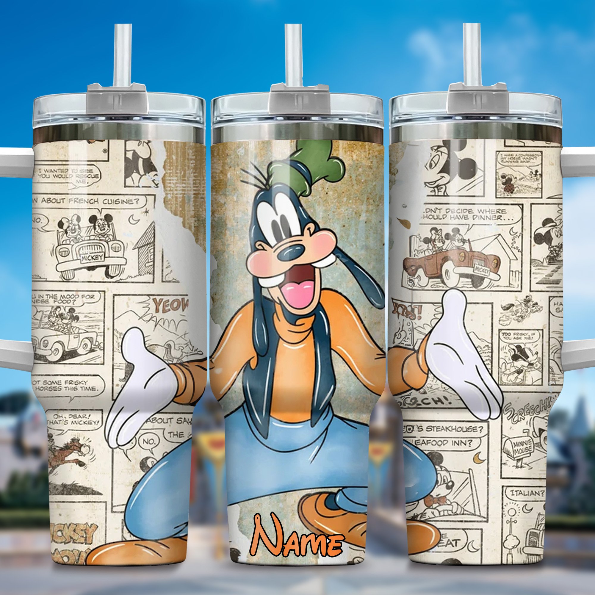 Goofy Cartoon Custom Stanley Quencher 40oz Stainless Steel Tumbler With Handle