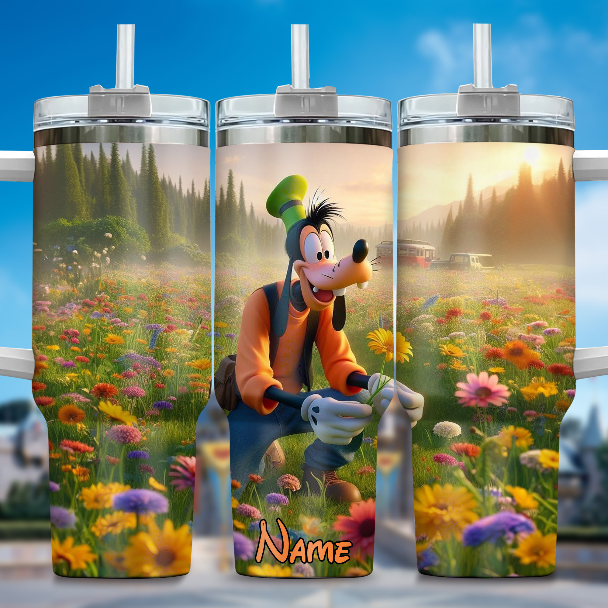 Goofy Cartoon Custom Stanley Quencher 40oz Stainless Steel Tumbler With Handle