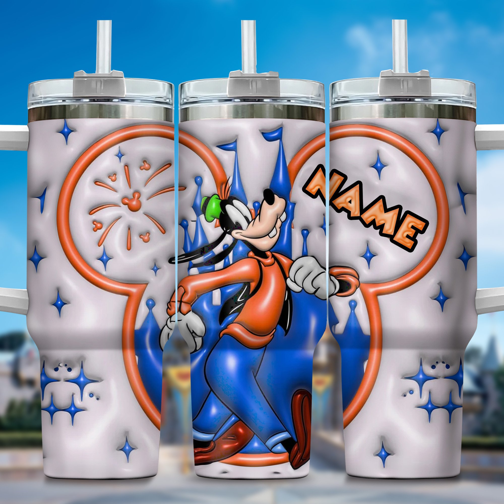 Goofy Cartoon Custom Stanley Quencher 40oz Stainless Steel Tumbler With Handle