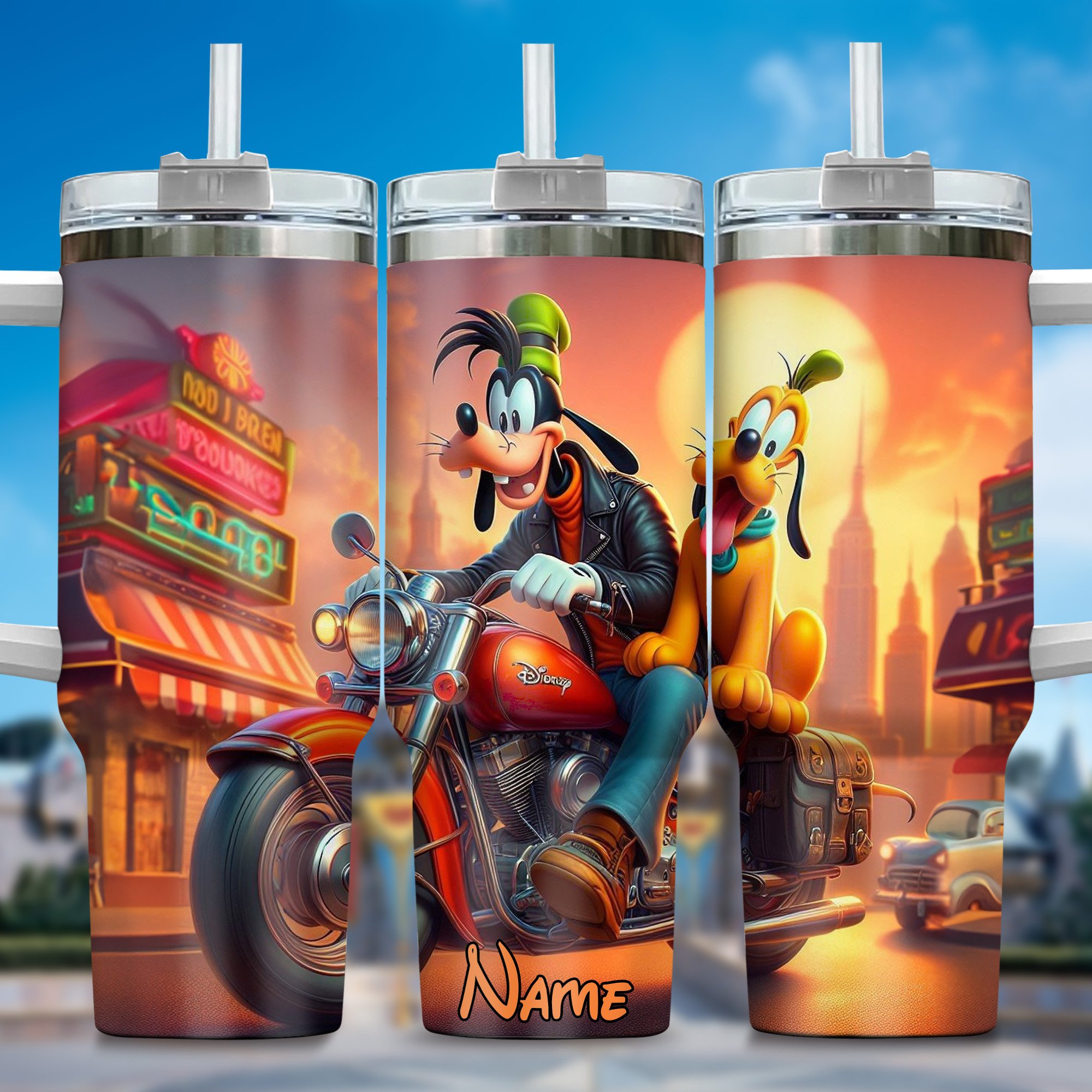 Goofy Cartoon Custom Stanley Quencher 40oz Stainless Steel Tumbler With Handle