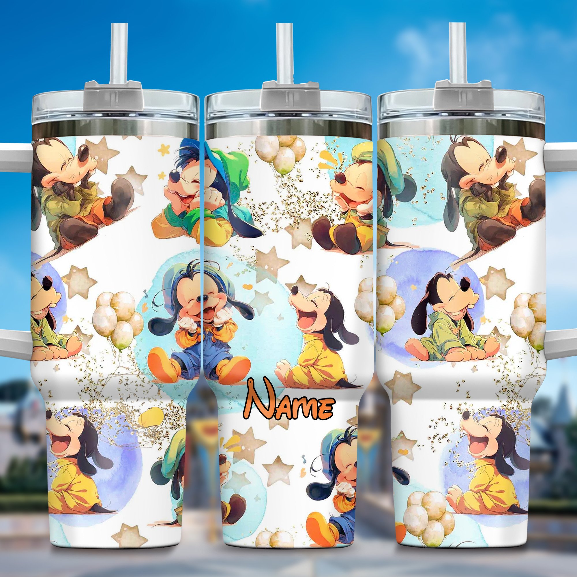 Goofy Cartoon Custom Stanley Quencher 40oz Stainless Steel Tumbler With Handle