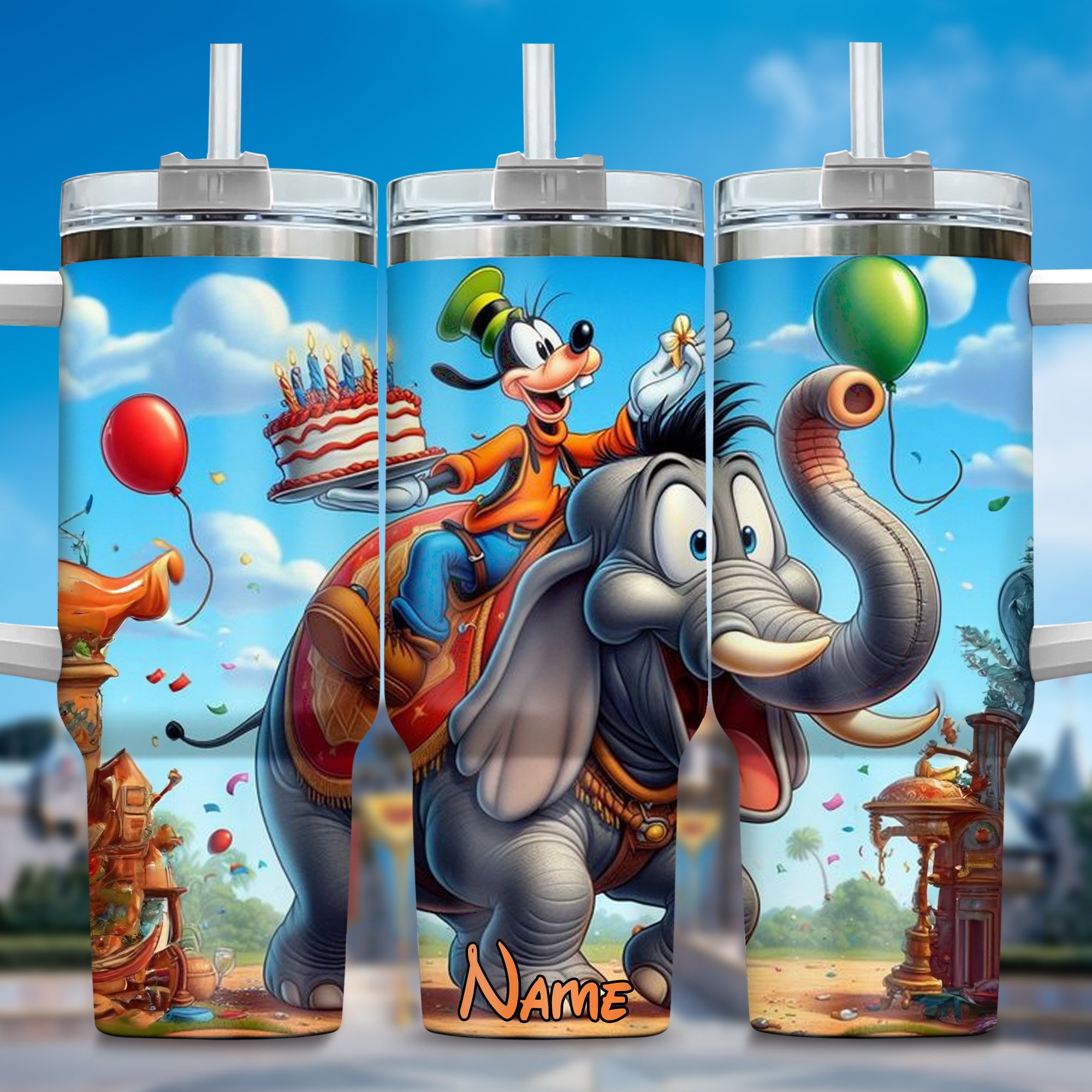 Goofy Cartoon Custom Stanley Quencher 40oz Stainless Steel Tumbler With Handle