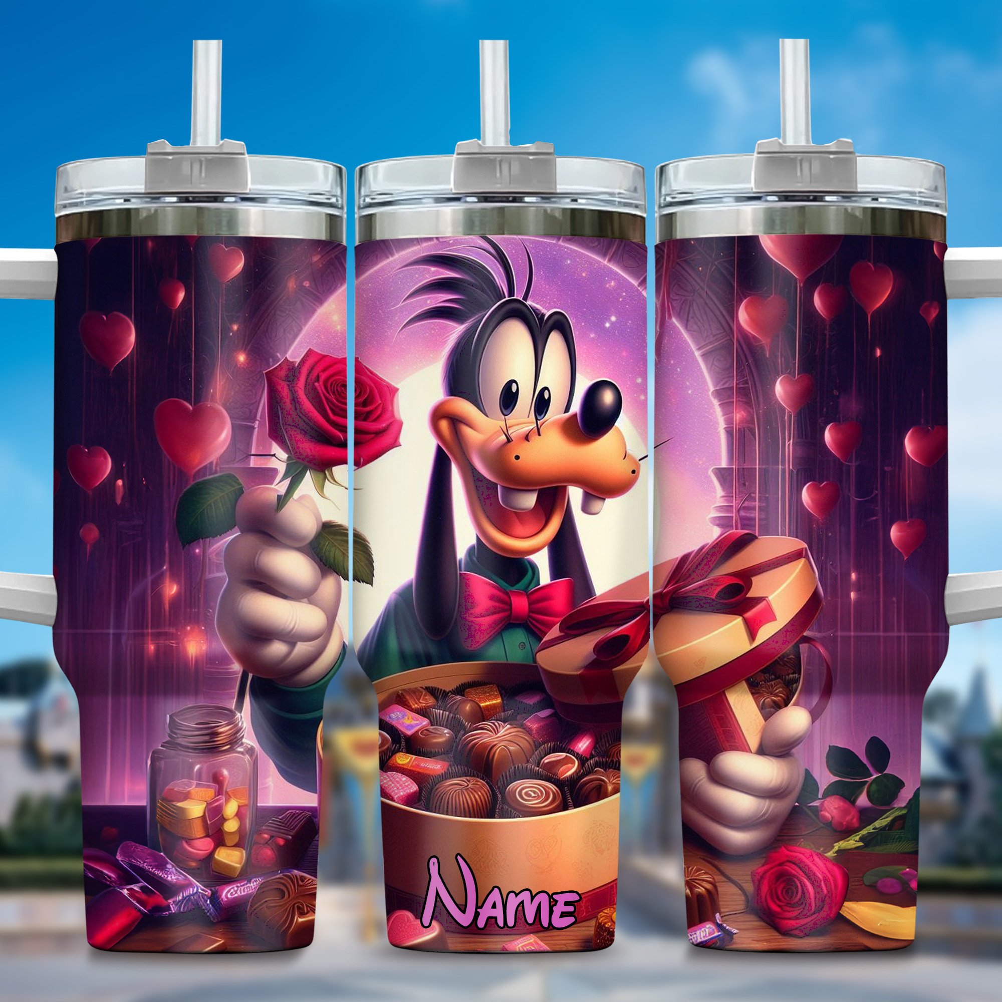 Goofy Cartoon Custom Stanley Quencher 40oz Stainless Steel Tumbler With Handle