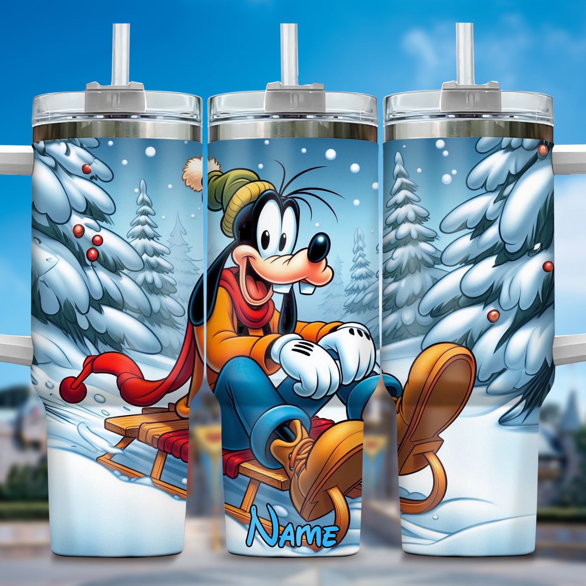 Goofy Cartoon Custom Stanley Quencher 40oz Stainless Steel Tumbler With Handle