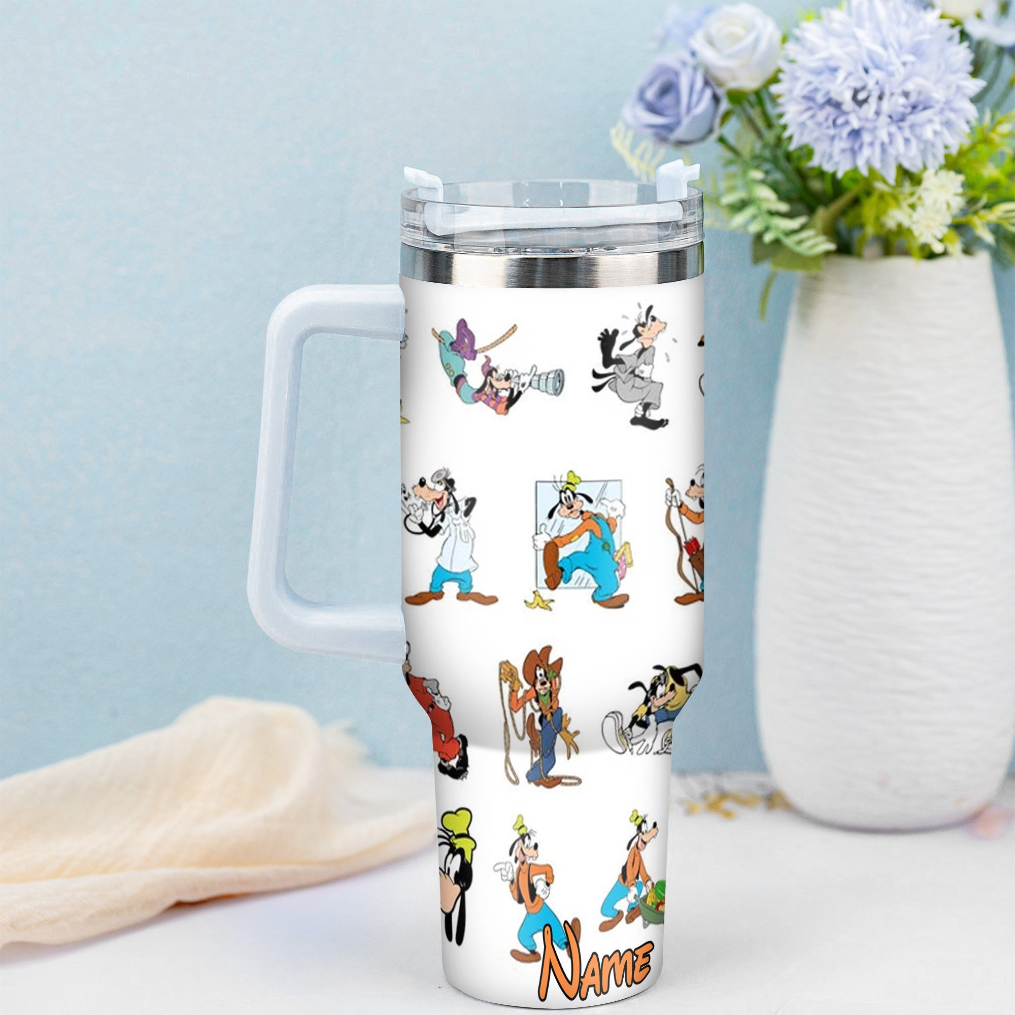 Goofy Cartoon Custom Stanley Quencher 40oz Stainless Steel Tumbler With Handle