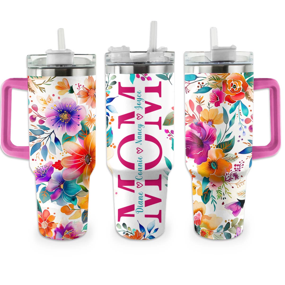 Gorgeous Floral Mom Custom Stanley Quencher 40oz Stainless Steel Tumbler With Handle