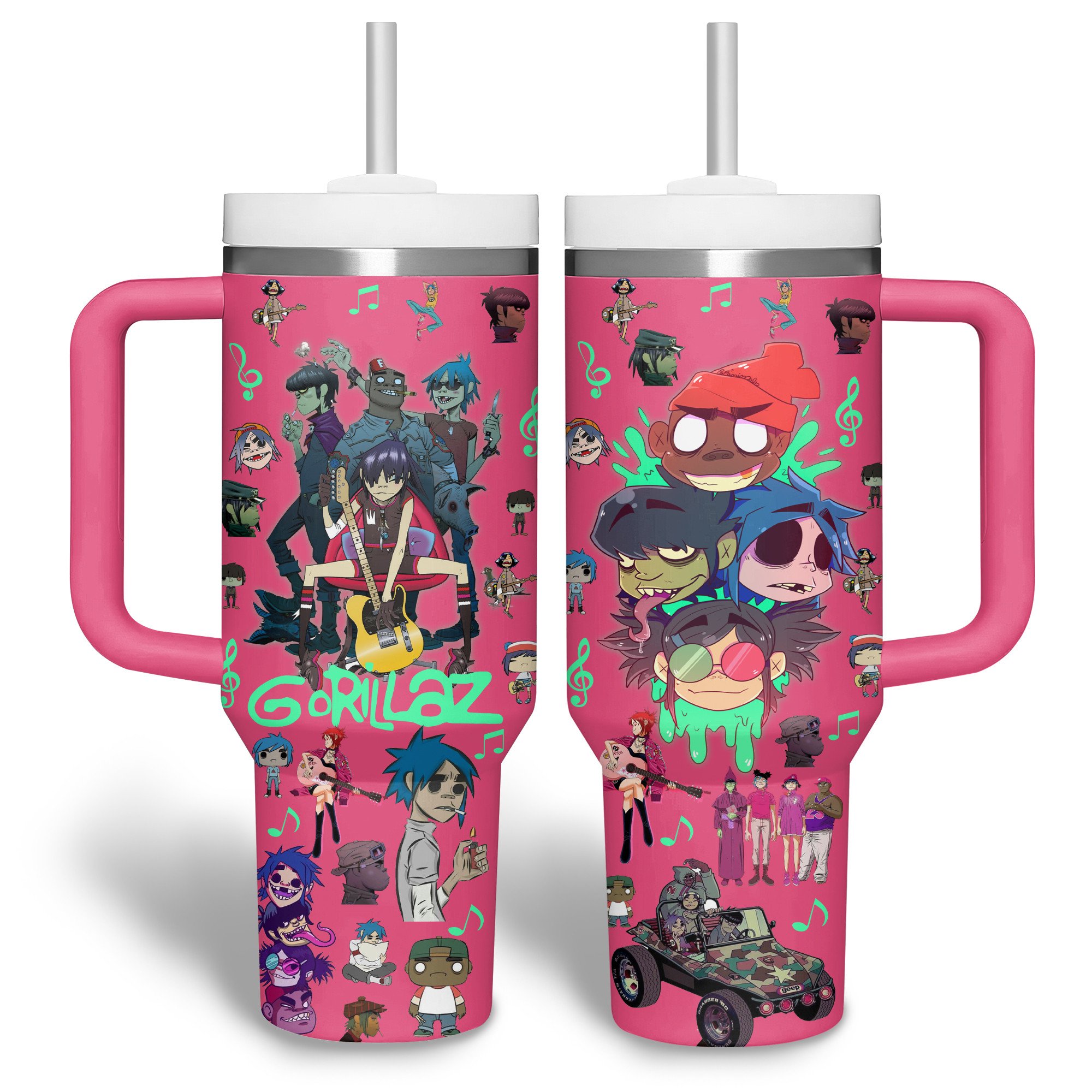 Gorillaz Music Custom Stanley Quencher 40oz Stainless Steel Tumbler With Handle