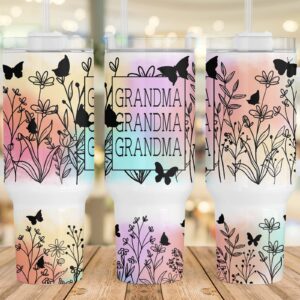 Grandma Wildflower Butterflies Custom Stanley Quencher 40oz Stainless Steel Tumbler With Handle