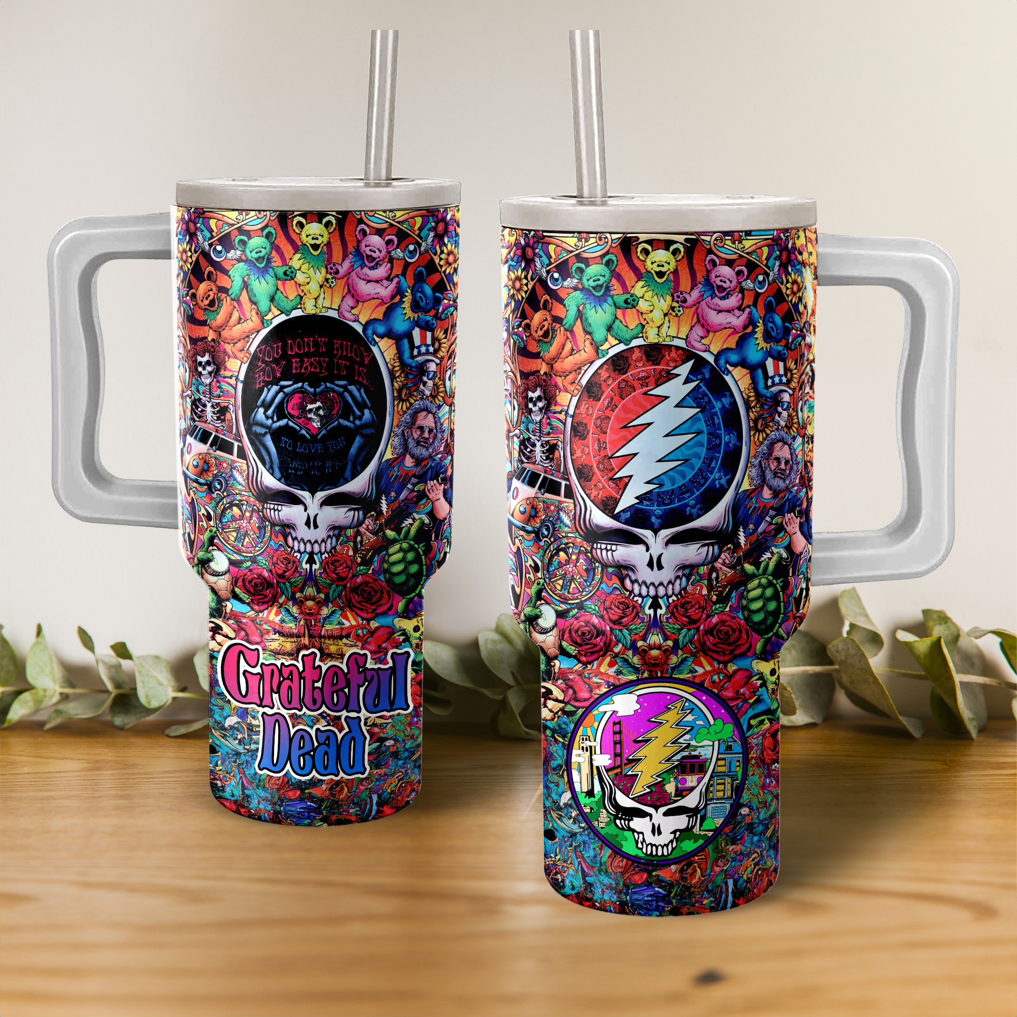 Grateful Dead Band Music Custom Stanley Quencher 40oz Stainless Steel Tumbler With Handle