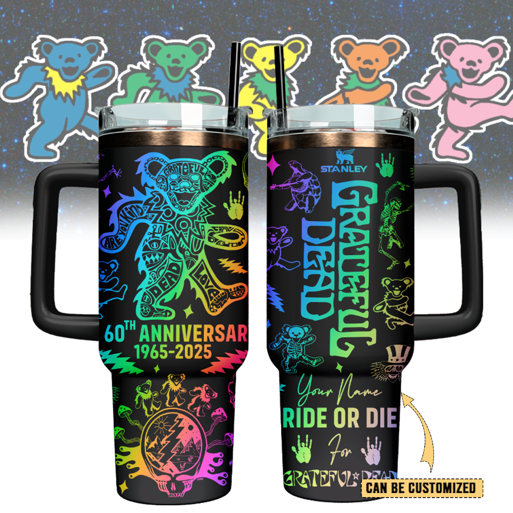 Grateful Dead Custom Stanley Quencher 40oz Stainless Steel Tumbler With Handle