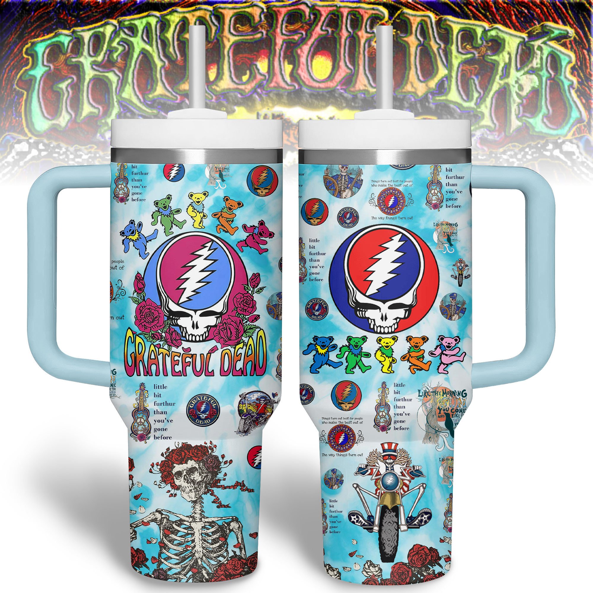 Grateful Dead Music Custom Stanley Quencher 40oz Stainless Steel Tumbler With Handle