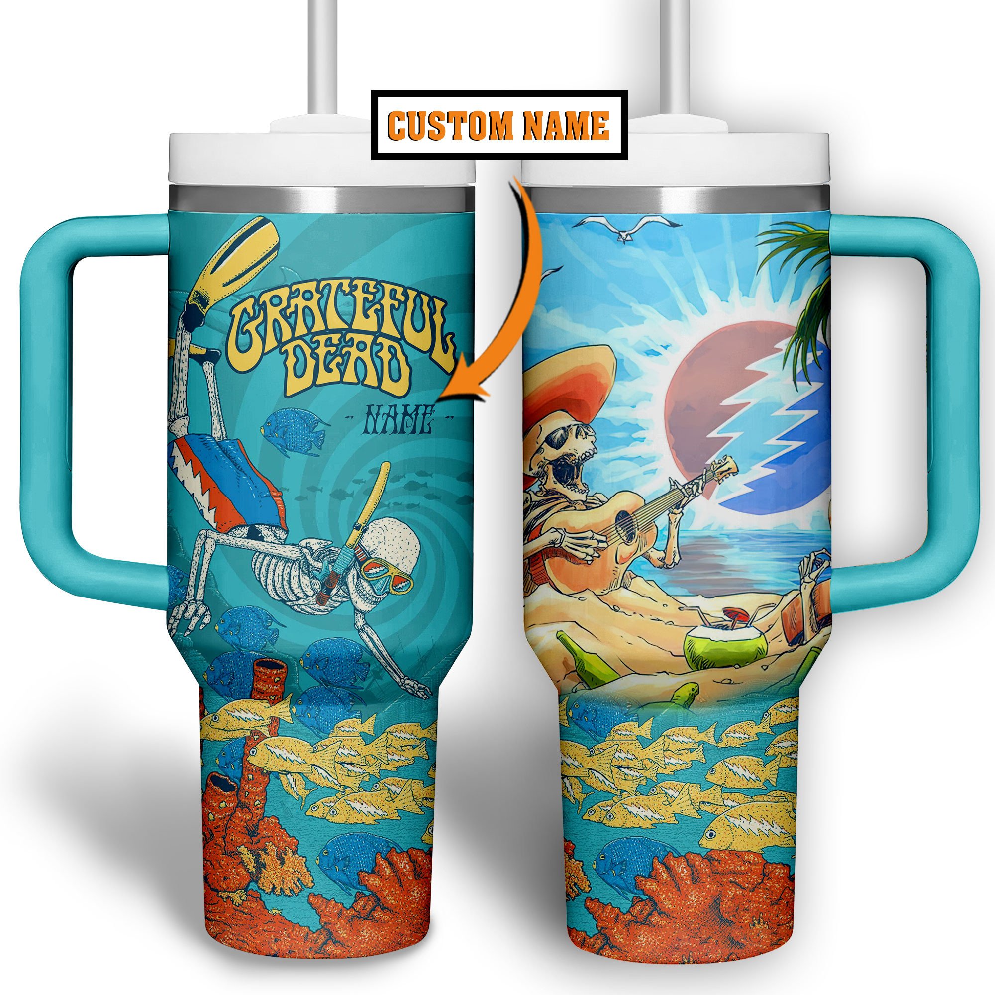 Grateful Dead Music Custom Stanley Quencher 40oz Stainless Steel Tumbler With Handle