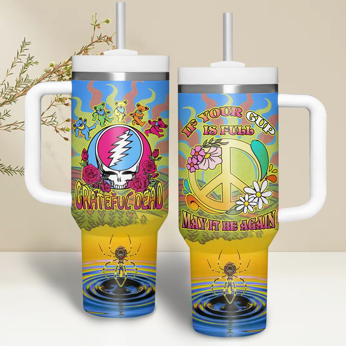 Grateful Dead Music Custom Stanley Quencher 40oz Stainless Steel Tumbler With Handle